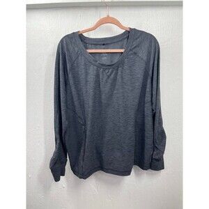 PRANA WOMENS SZ LARGE GRAY PULLOVER LONGSLEEVE SIDE POCKET TSHIRT
